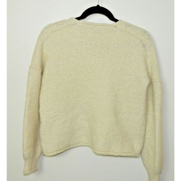 Free People Sweater Women Size Small Ivory Alpaca Blend V-Neck Oversized Cropped - Picture 3 of 8